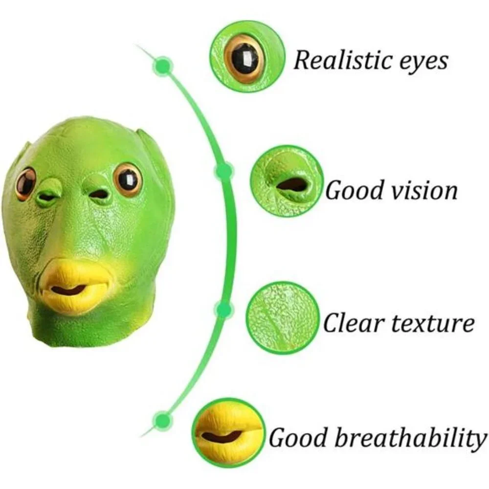 Green Fish Mask Funny Latex Full Head Realistic Mask Fancy Dress for Halloween